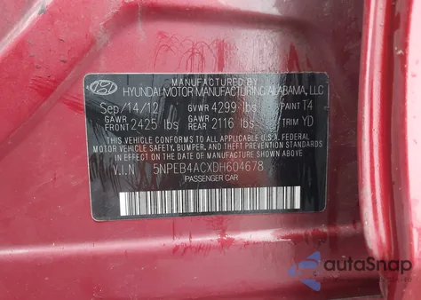 2013 Hyundai Sonata Gls из США, поврежденный, VIN 5NPEB4ACXDH604678